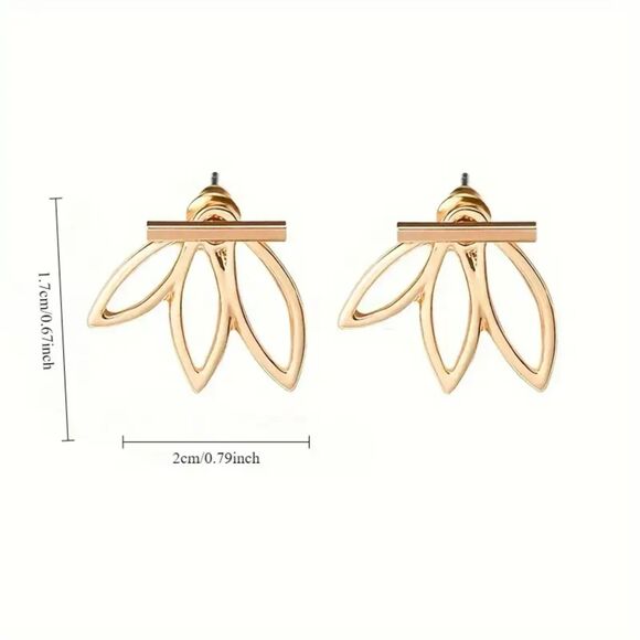 "Sway" Lotus Bohemian Stud Earrings - Gold, Metallic, Minimalist - Picture 2 of 2